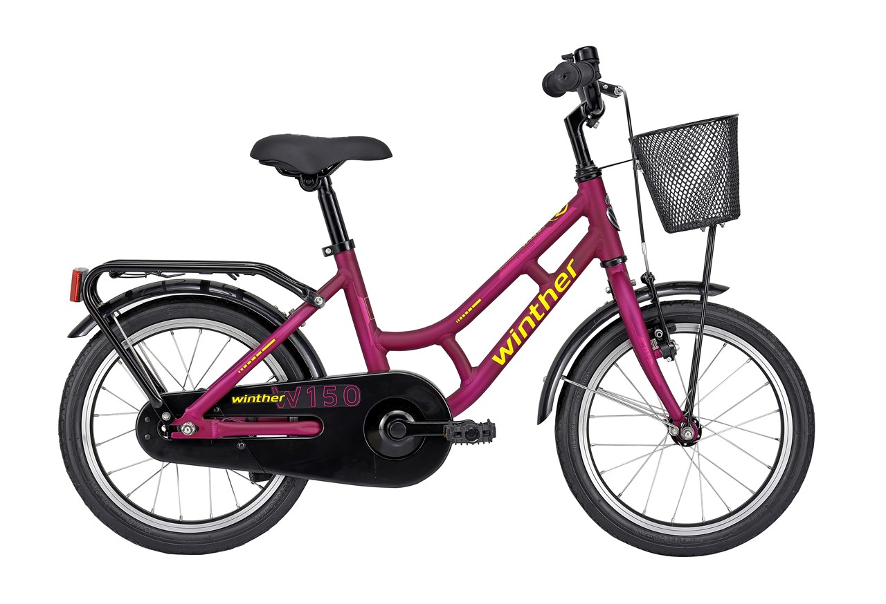 Winther 150 børnecykel i mørk lilla/gul | BikeShop