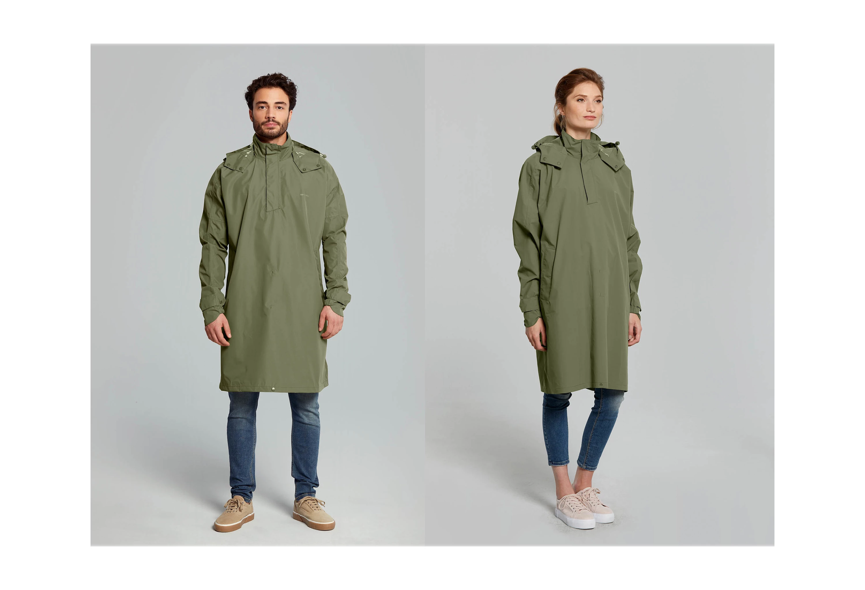 Basil Olivengrøn Mosse vandtæt regn poncho med lange arme