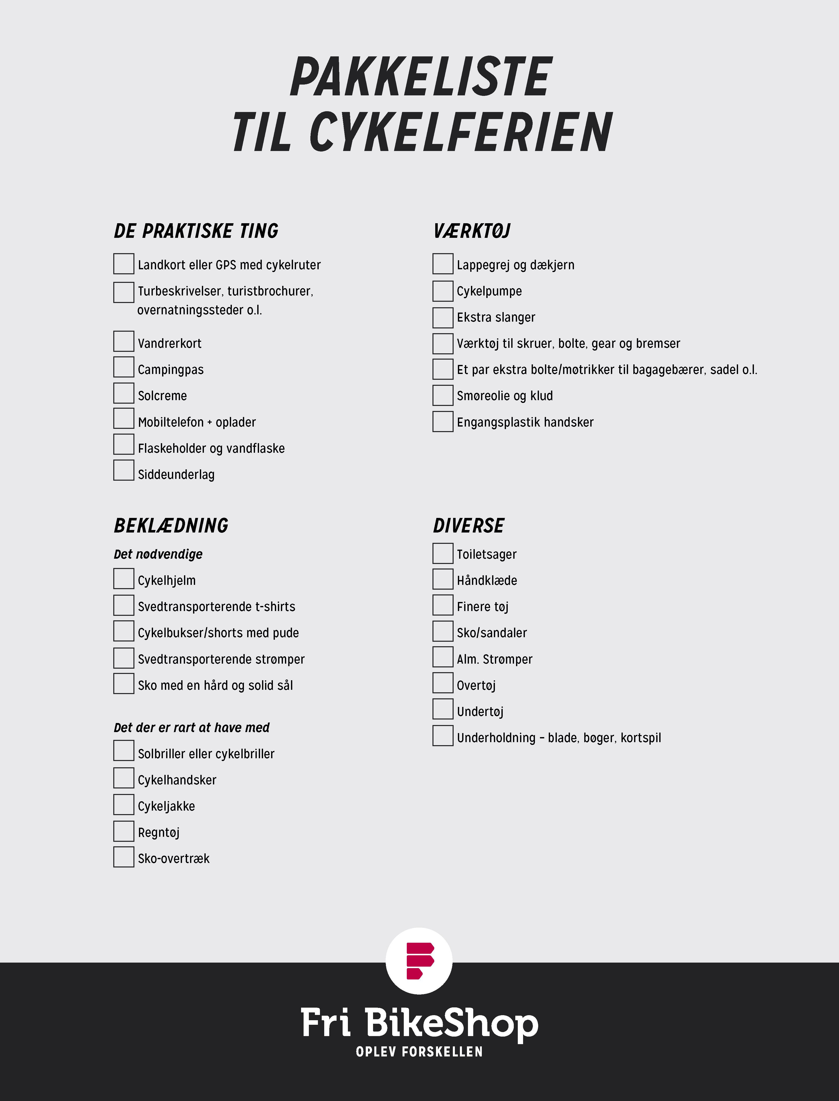 Pakkeliste Cykelferie A4